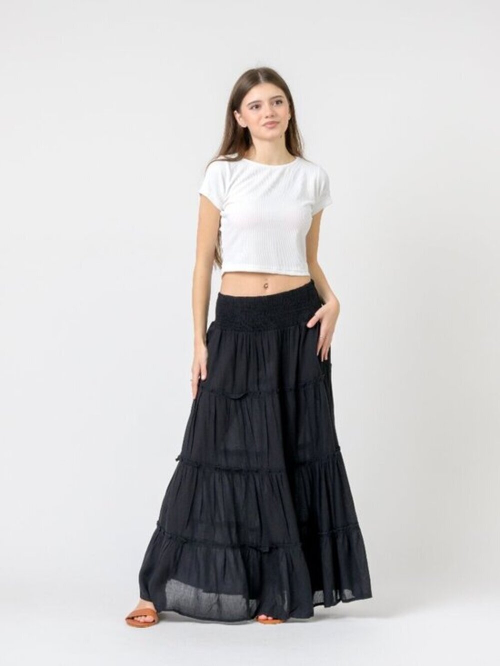 Black Tiered Maxi Skirt - Women - NWOT